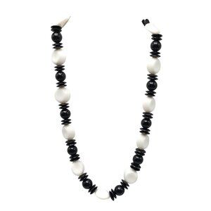 Black White Chunky Beaded Necklace 1980s Fashion Funky